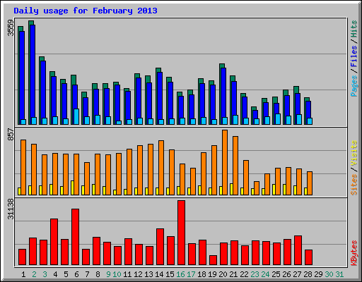 Daily usage for February 2013